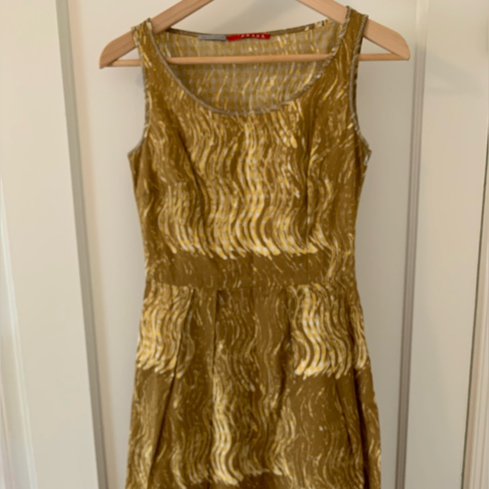 Prada pre loved cate yellow brown cotton sleeveless dress sz 38